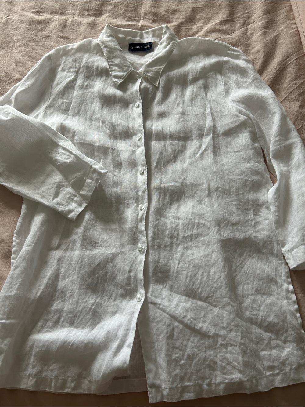 Tristan & Iseut White Linen Button-Down Shirt